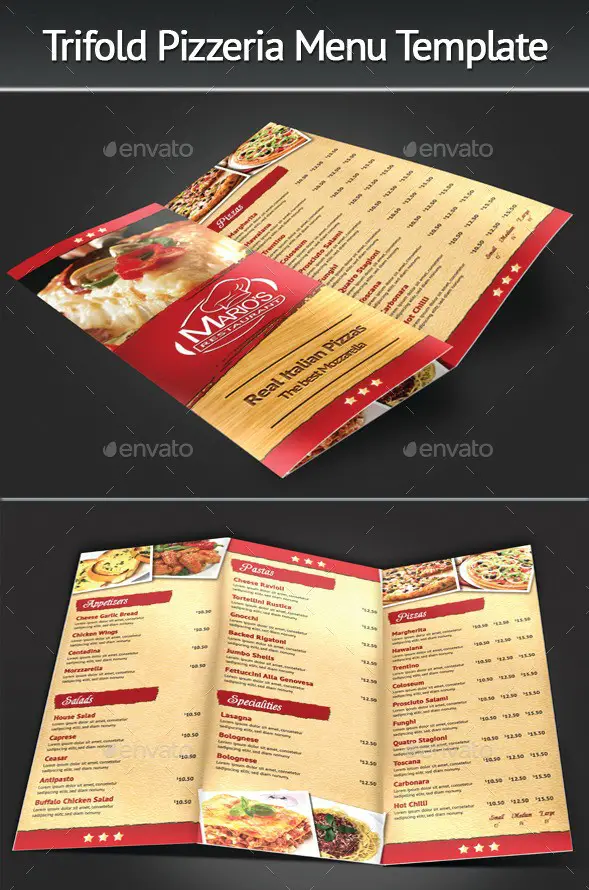 Tri-Fold Pizzeria Menu Template