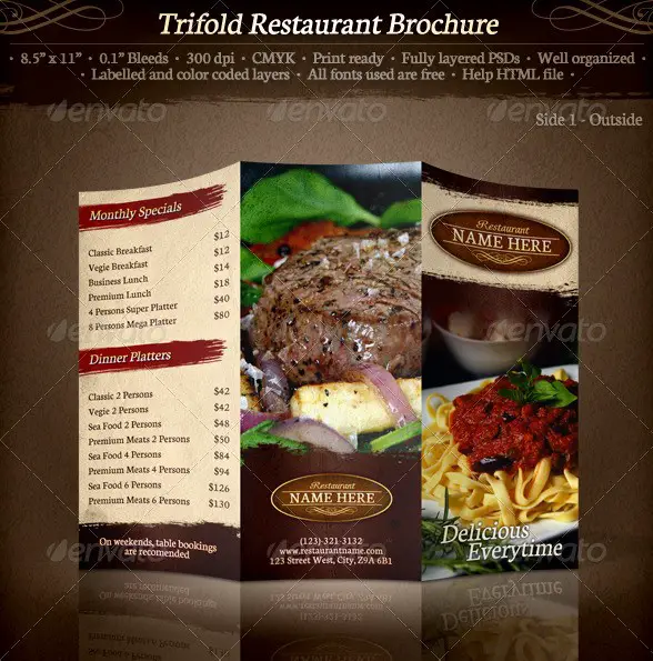 Tri-Fold Restaurant Brochure Template