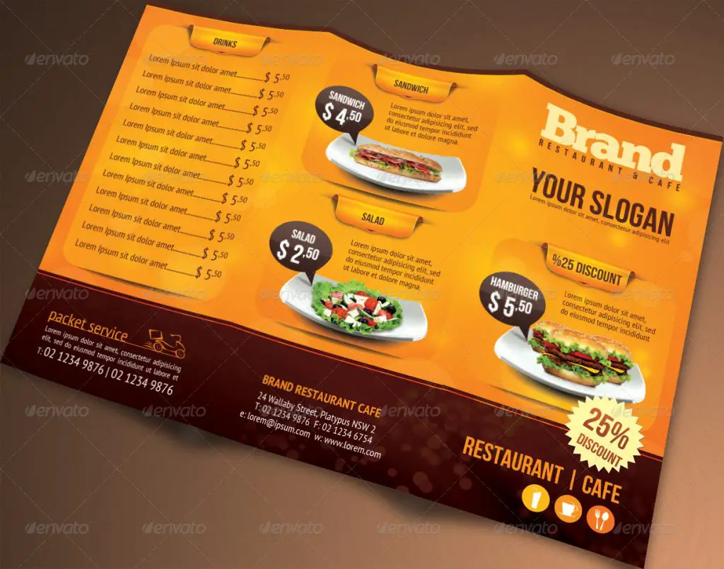 Tri-fold Brochure Restaurant Cafe Menu PSD Template