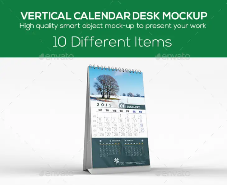 Vertical Calendar Desk Mockup