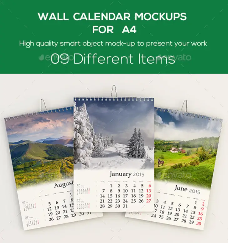 Wall Calendar Mockups For A4