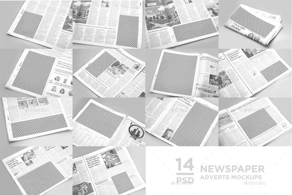 14 Newspaper Adverts Mockups