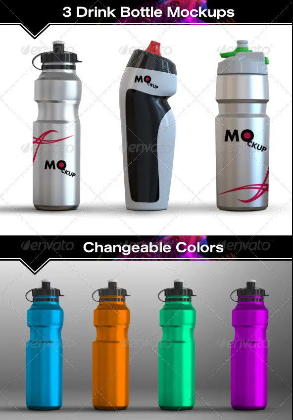 3 Drink Water Bottle Mockups