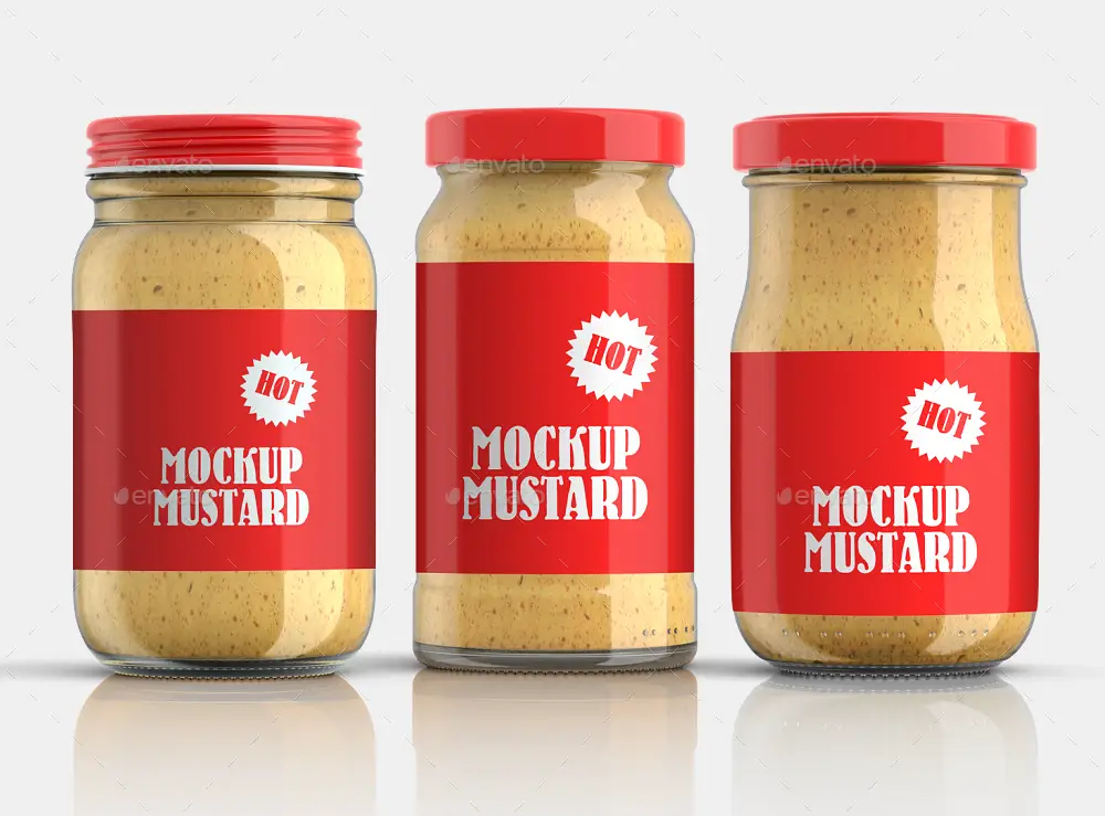 9 Mustard Jars Mockup