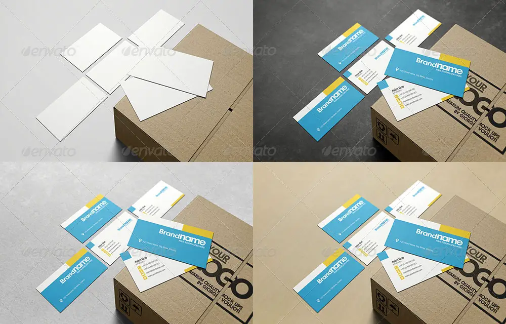 Business Cards in Cardboard Box Mockup