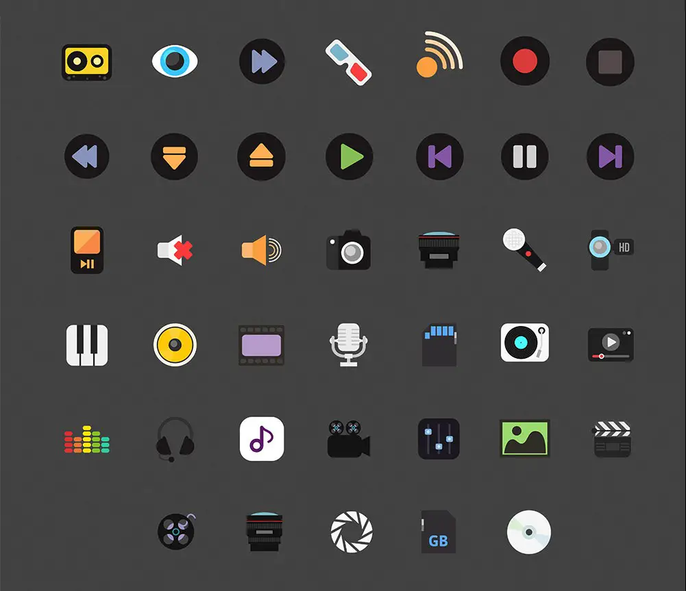 Free Music and Media Icons set PSD