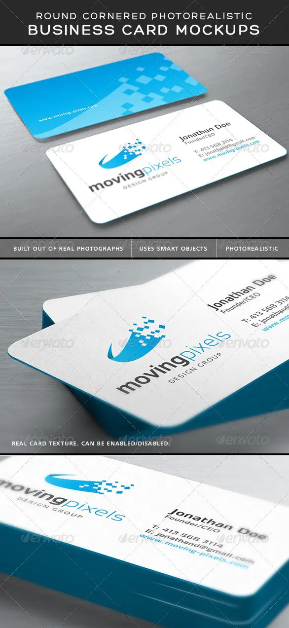 Photorealistic Business Card Mockup Round Corners