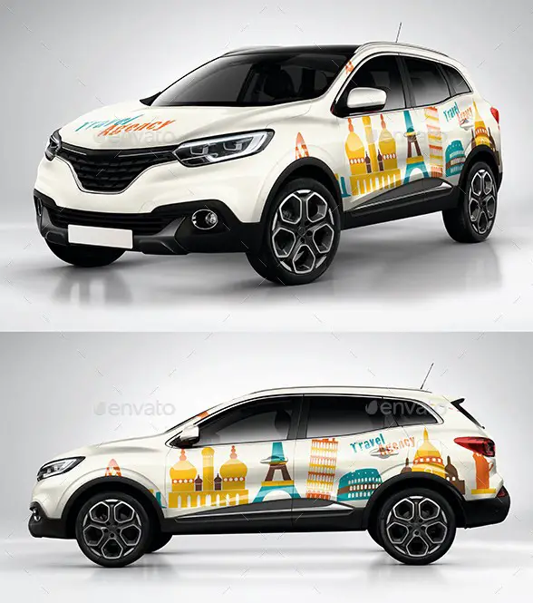 Photorealistic French Crossover car Wrap Mockup