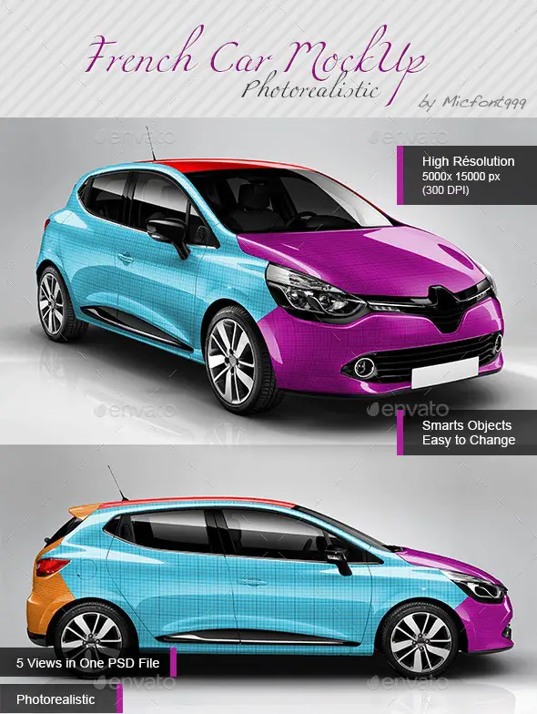 Photorealistic Popular French Car Mockup