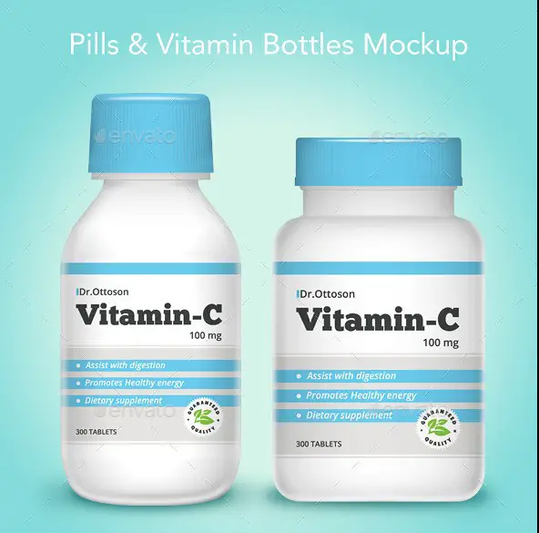 Pills and Vitamin Bottle Mockup