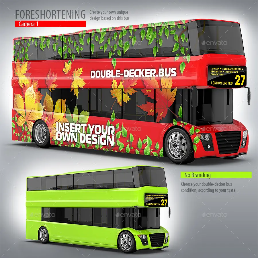 Red Double-Decker Bus Mockup
