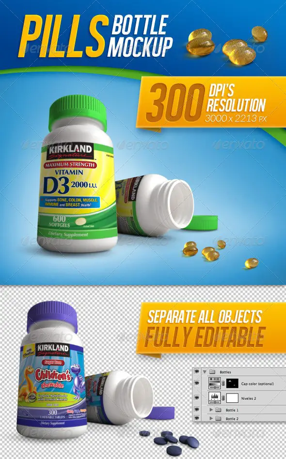 Tablets, Vitamins and Pills Bottle Mockup