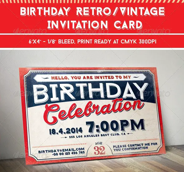 Birthday Retro/Vintage Invitation Card