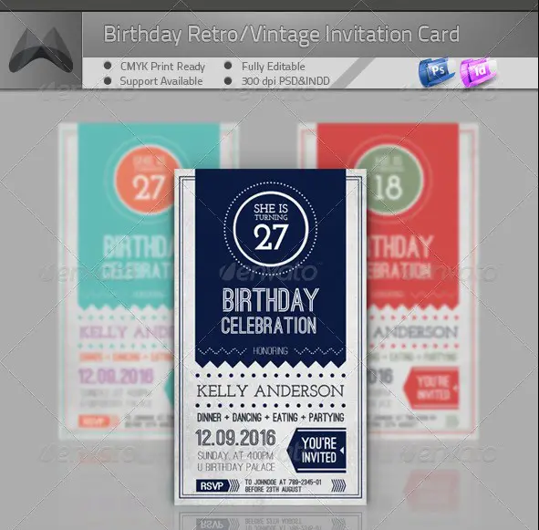 Birthday Retro/Vintage Invitation