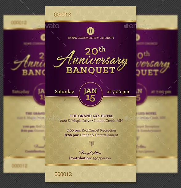 Church Anniversary Banquet Ticket Template