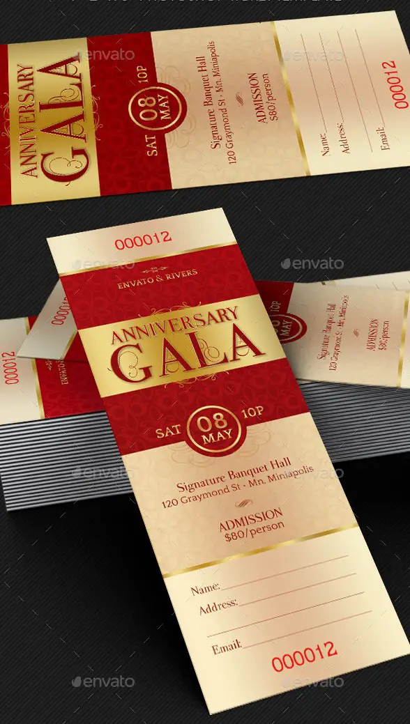 Elegant Anniversary Gala Ticket Template