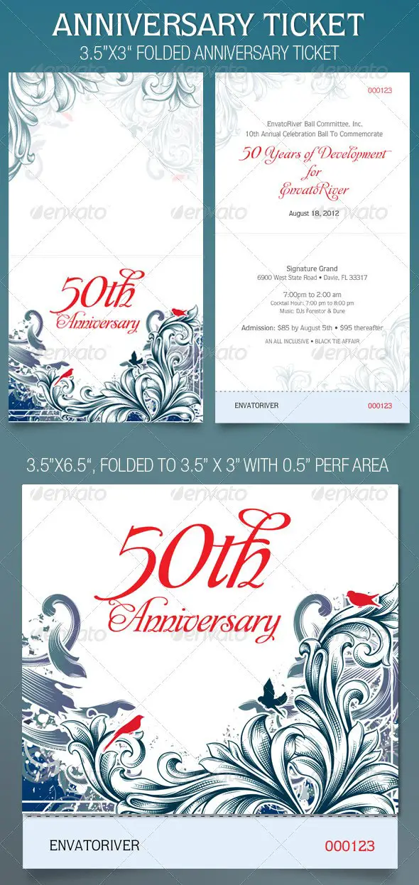 Folded Anniversary Ticket Template
