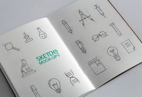 Free PSD Realistic Sketch Book Mockup