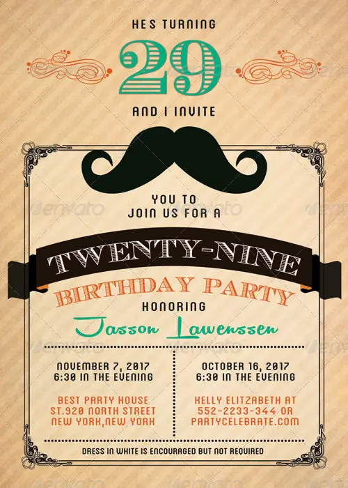 Funny Mustache-Birthday Invitation Card