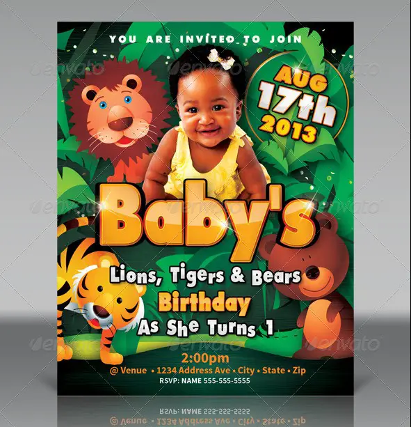 Kid's Birthday Invitation - Lions, Tigers & Bears