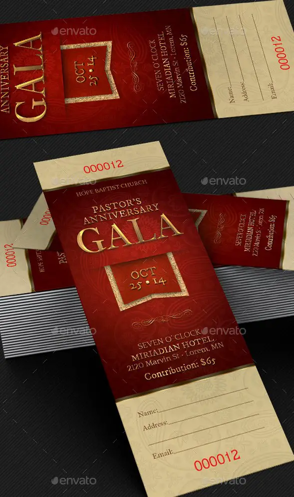 Pastor Anniversary Gala Ticket Template