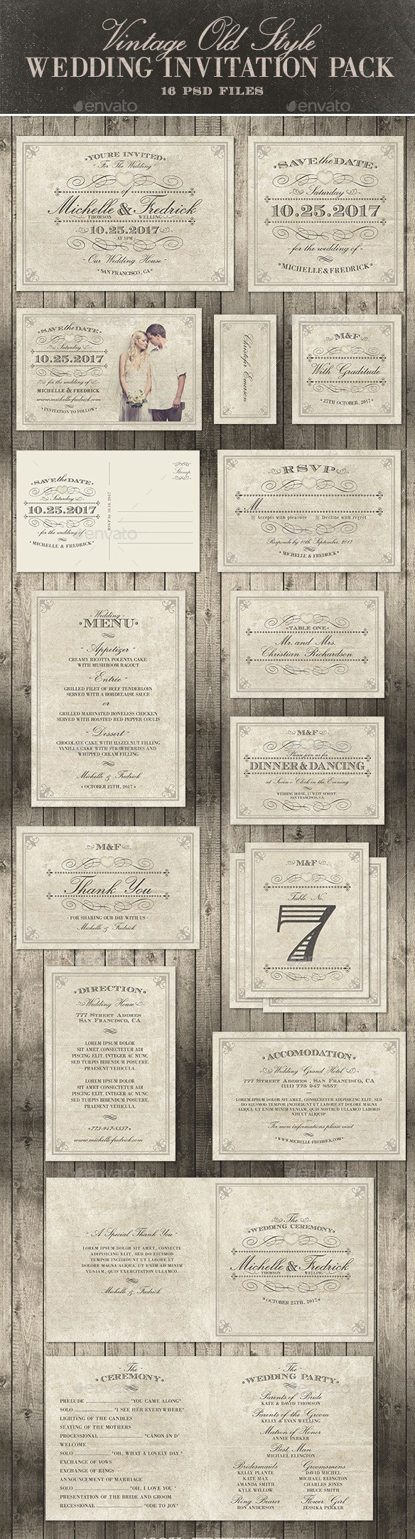 Wedding Invitation Package - Vintage Old Style