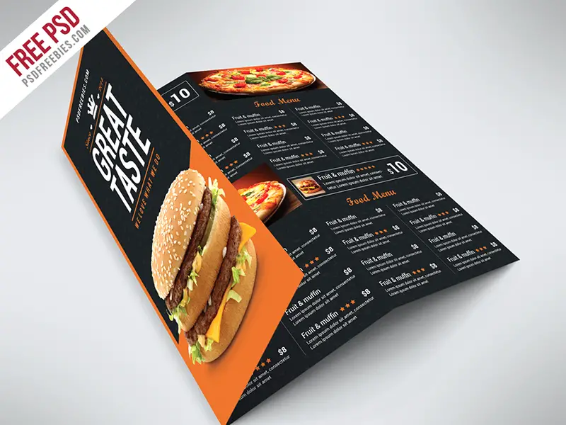 Free Fast Food Menu Tri-Fold Brochure Template