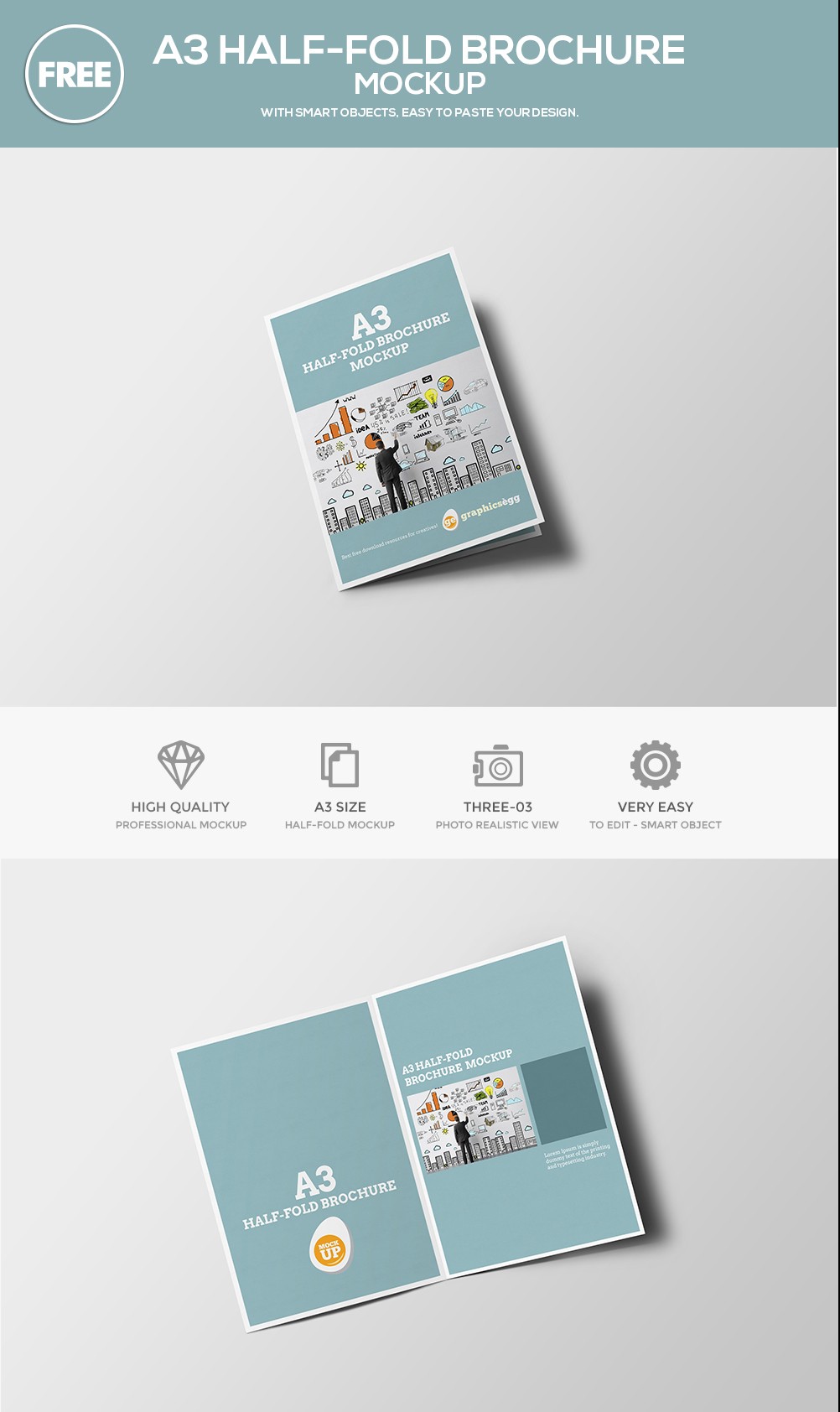 Free Half-Fold Brochure Mockup