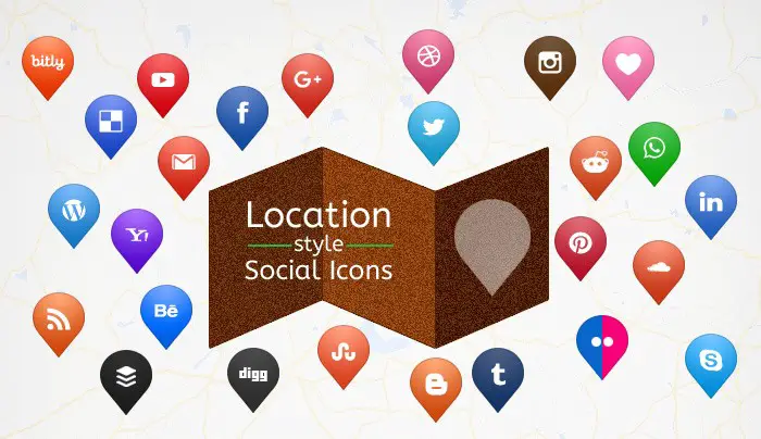 Free Map Location Style Social Media Icons Set