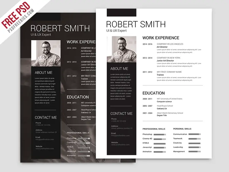 Free Simple and Clean Resume Template PSD