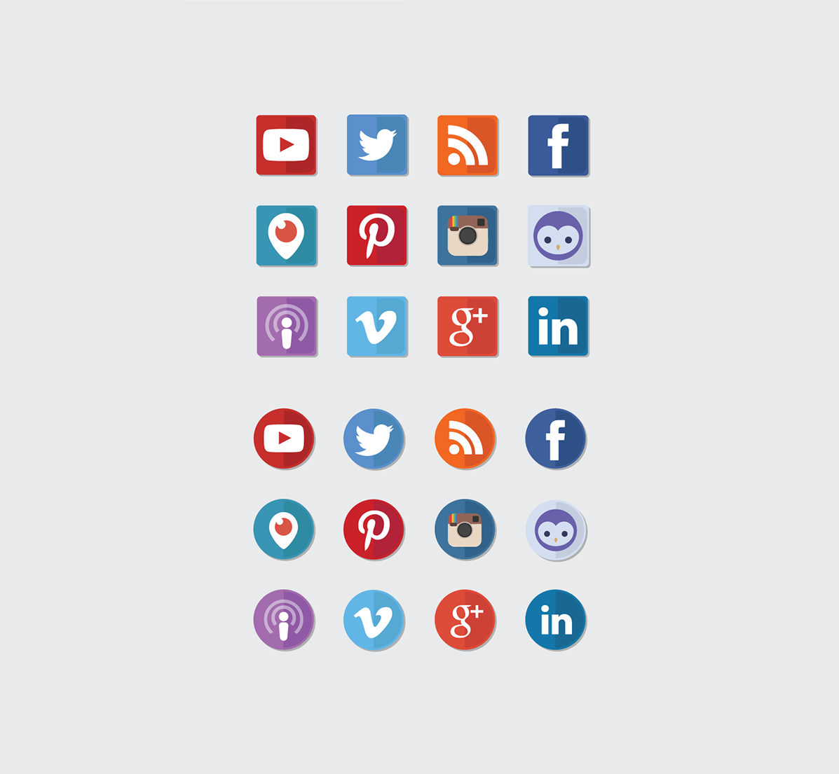 Free Social Media Icons - Two Tones Circles and Squares