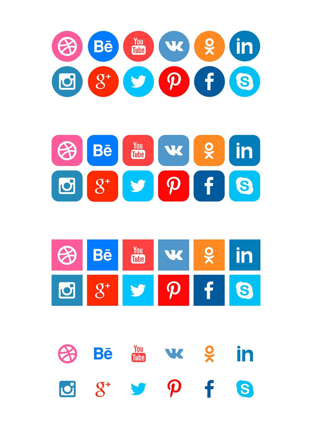 Free Social Network Icons - 4 Options and Long Shadows