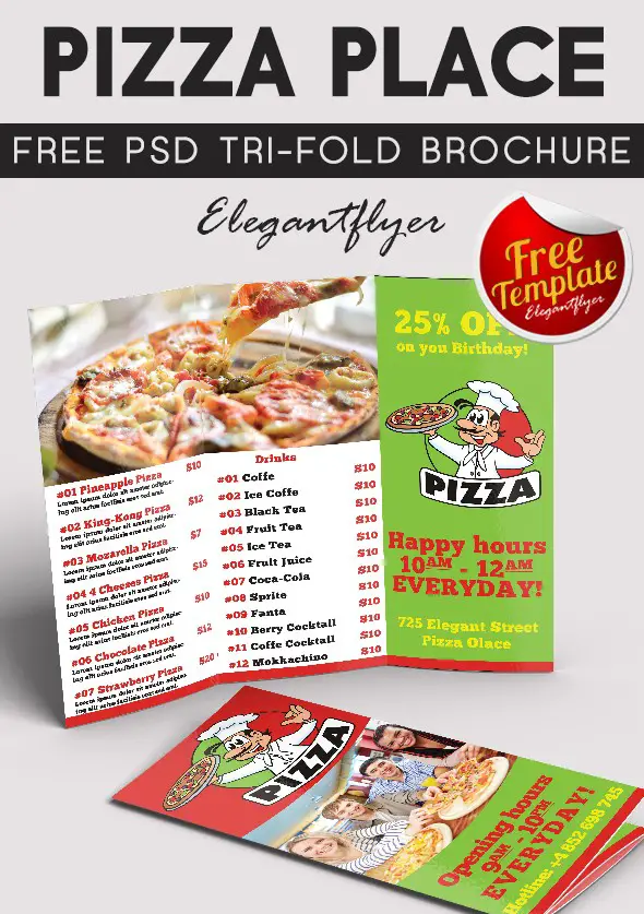 Free Tri-Fold Pizza Place Brochure PSD Template
