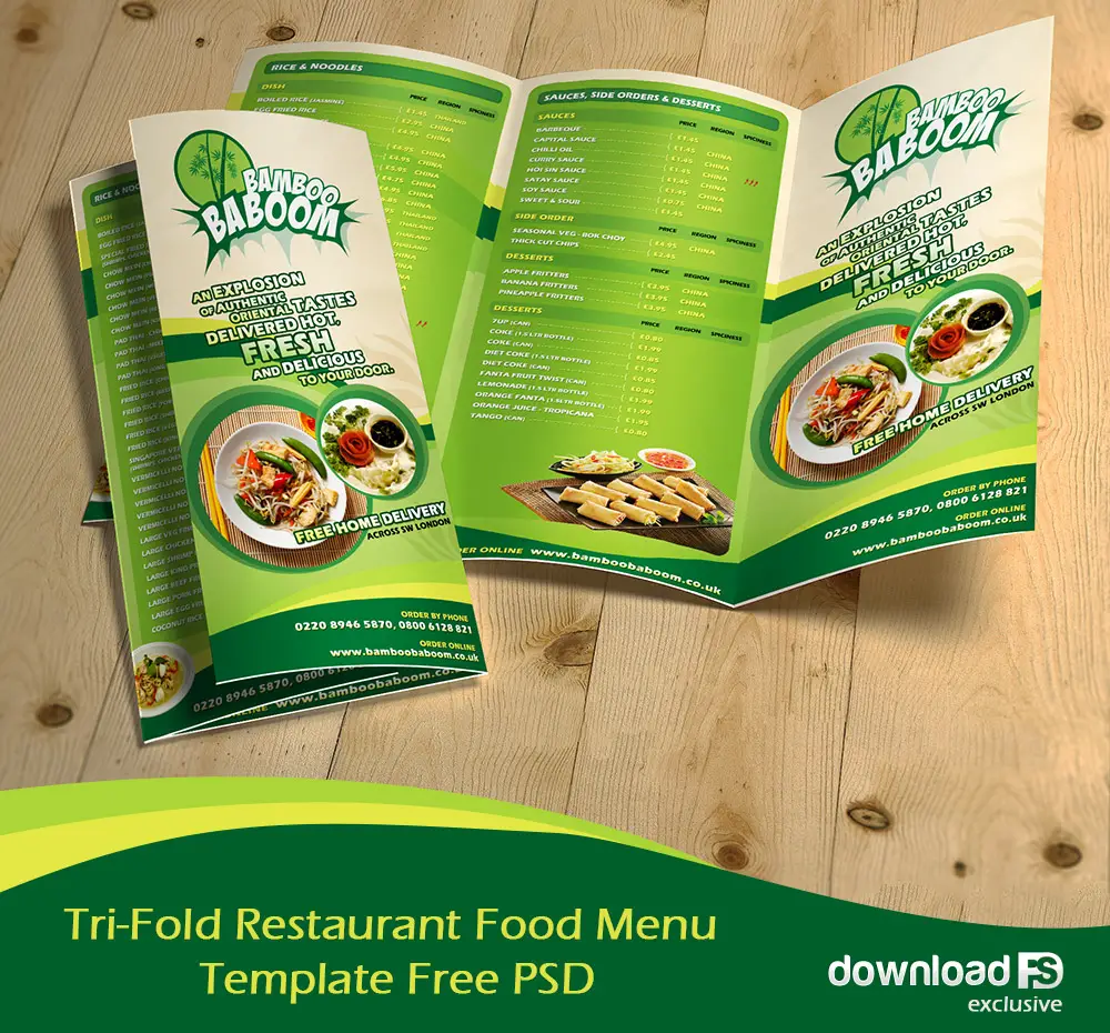 Free Tri-Fold Restaurant Food Menu Brochure Template