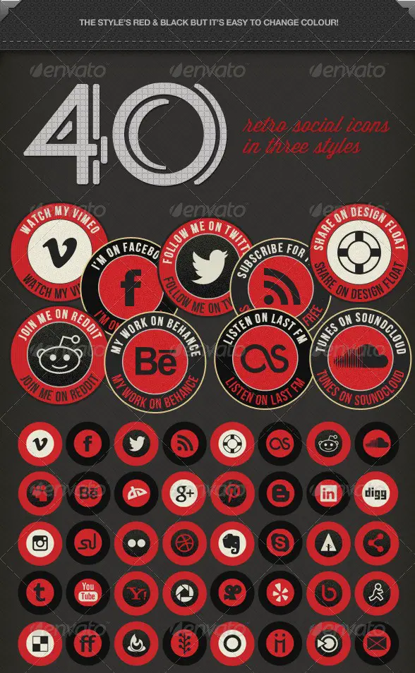 Retro Social Media Icons