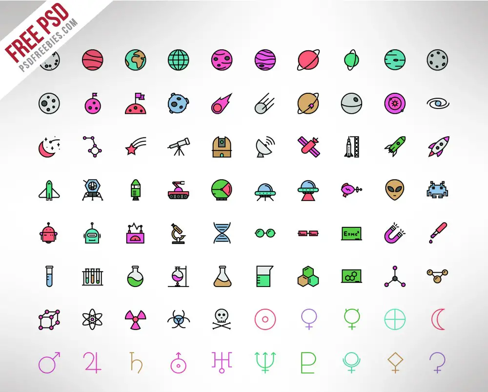 Free Science and Space PSD Colored Icons