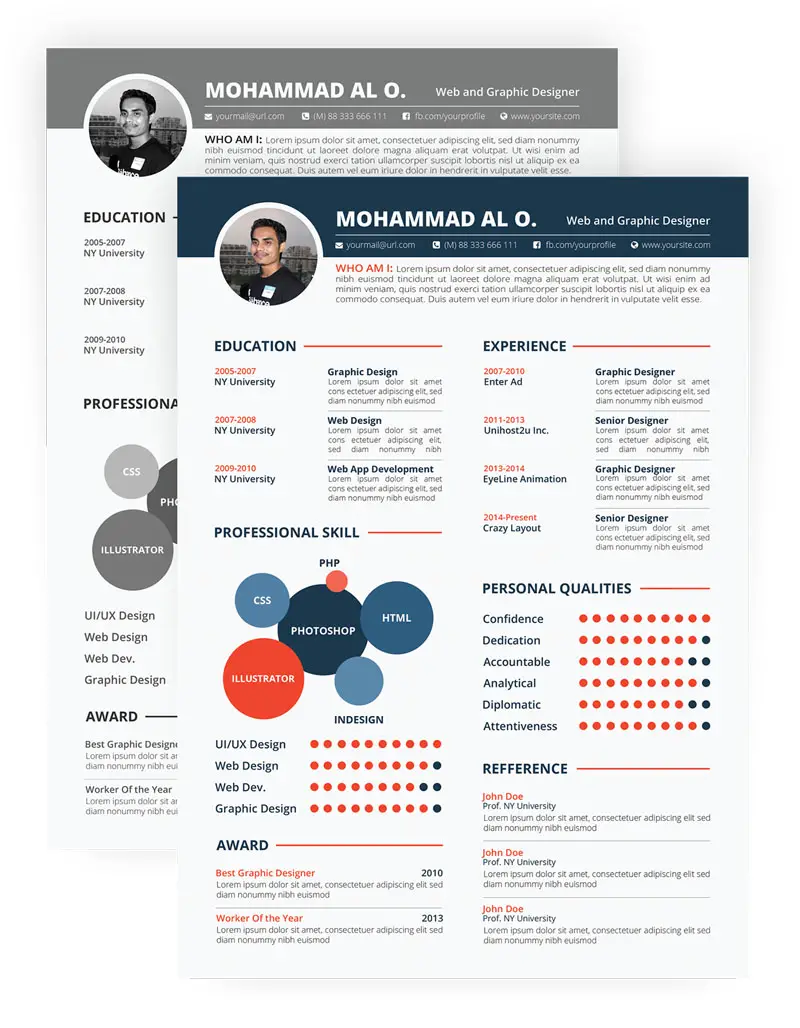 free download cool PSD resume templates