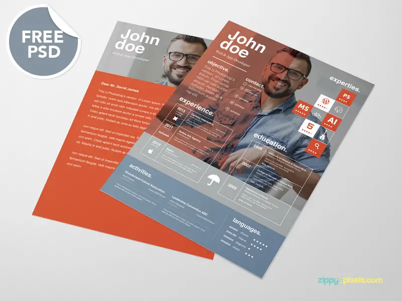 download awesome PSD resume templates for free
