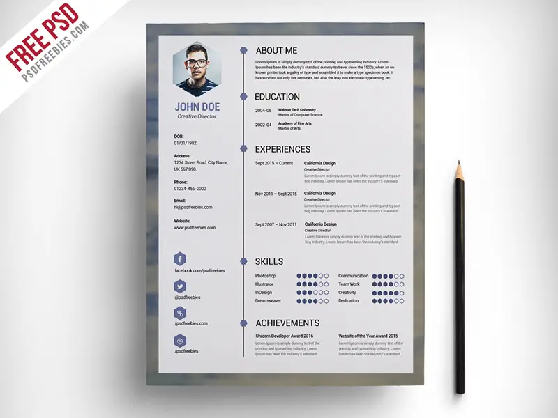  free download best PSD resume template