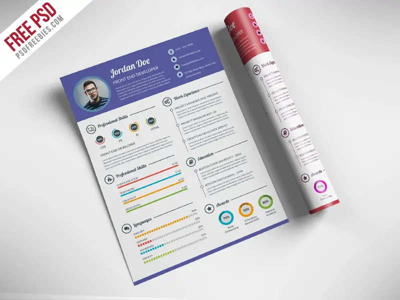 download unique PSD resume templates for free