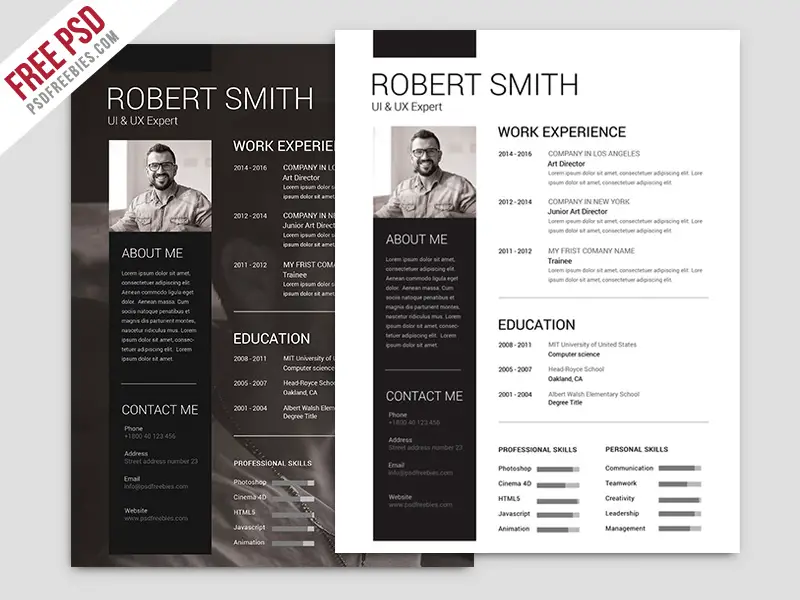  free download great PSD resume templates